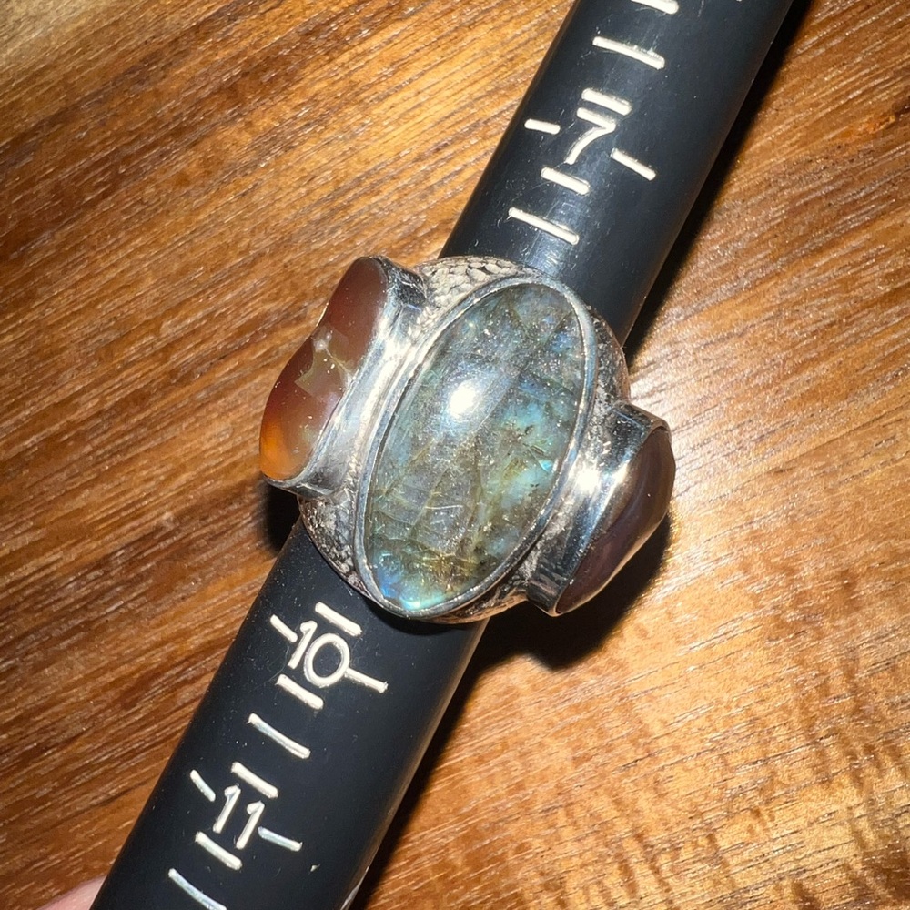 Men’s Size 9 Labradorite/Fire Opal Sterling Silver Ring
